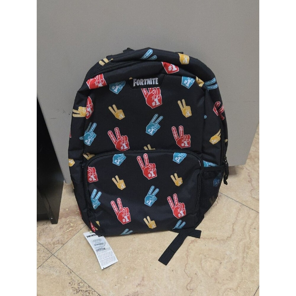 Fortnite Kids Black Backpack with Multi-Color Peace Sign Prints
